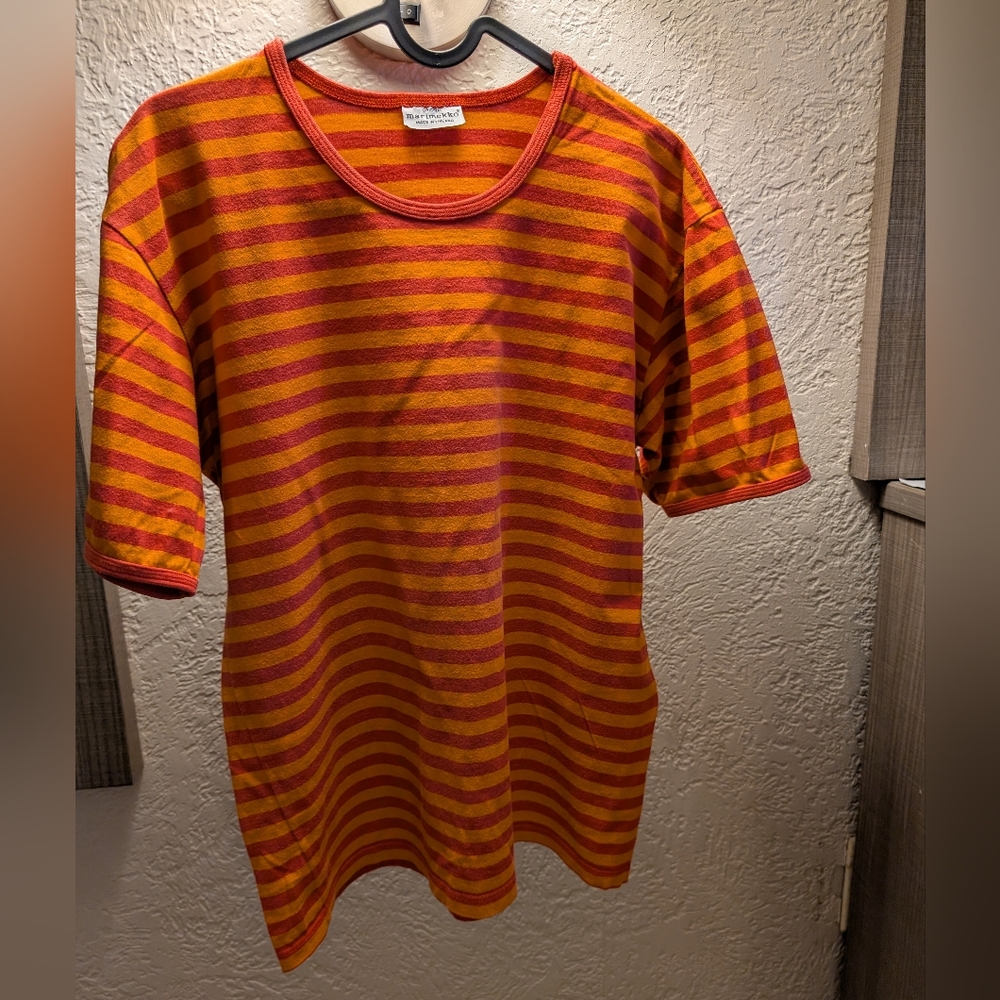 MARIMEKKO Striped Orange and Red T-Shirt